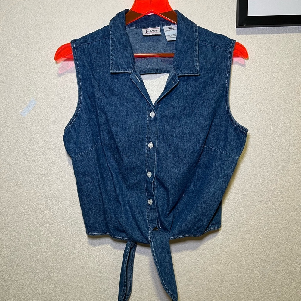 Denim Sleeveless Button-Up Top